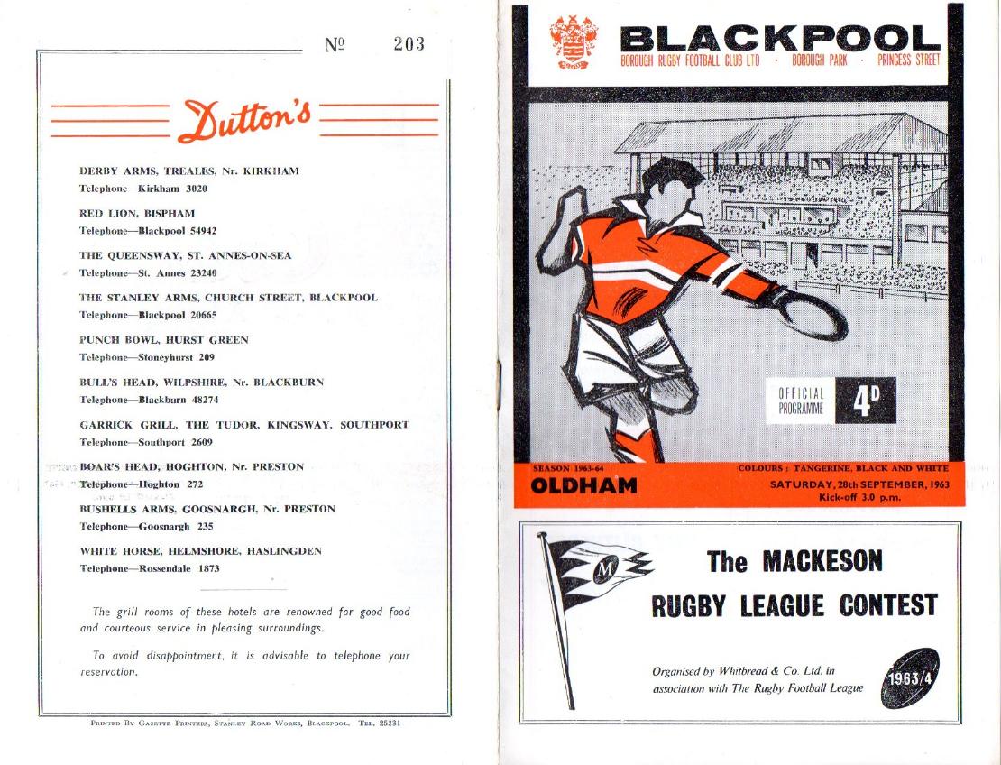 Programme cover: Oldham v Blackpool Borough, 28 September 1963