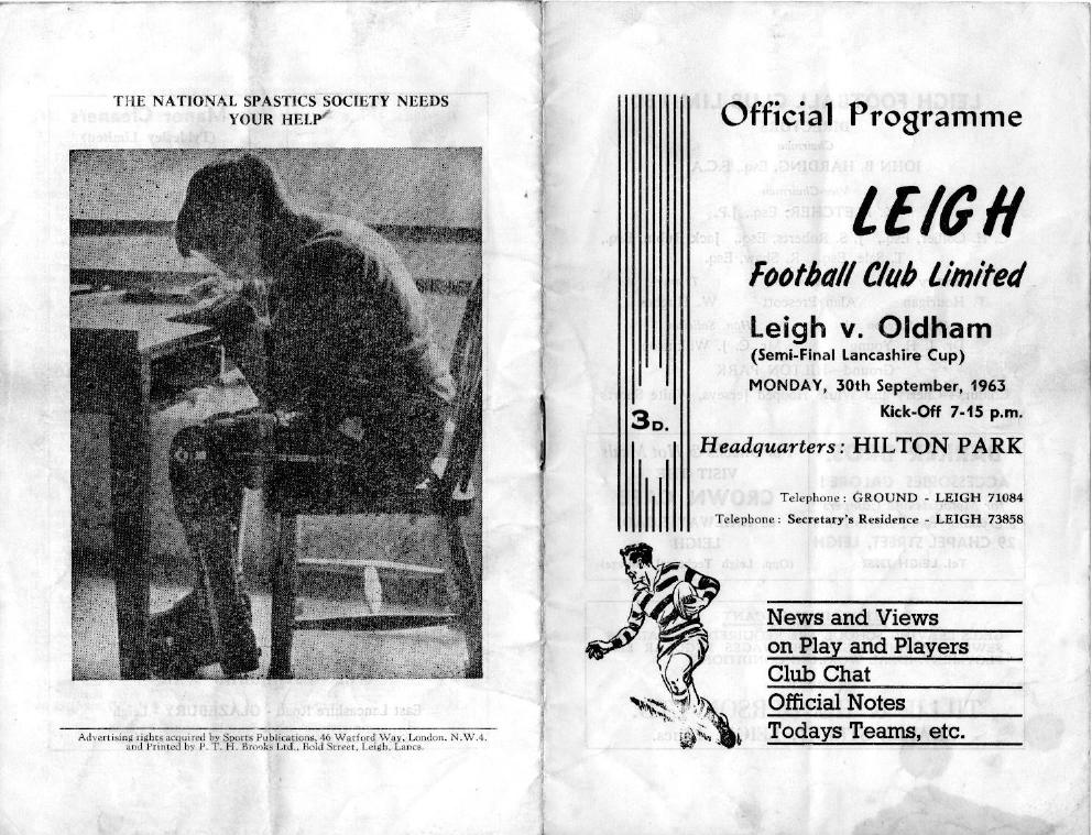 Programme cover: Oldham v Leigh, 30 September 1963