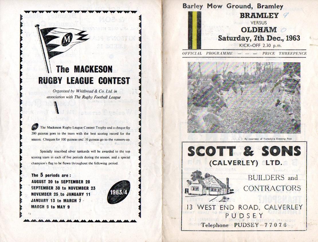 Programme cover: Oldham v Bramley, 7 December 1963