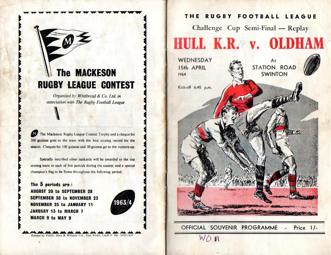 Programme cover: Oldham v Hull Kingston Rovers, 15 April 1964
