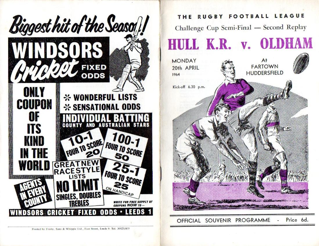 Programme cover: Oldham v Hull Kingston Rovers, 20 April 1964