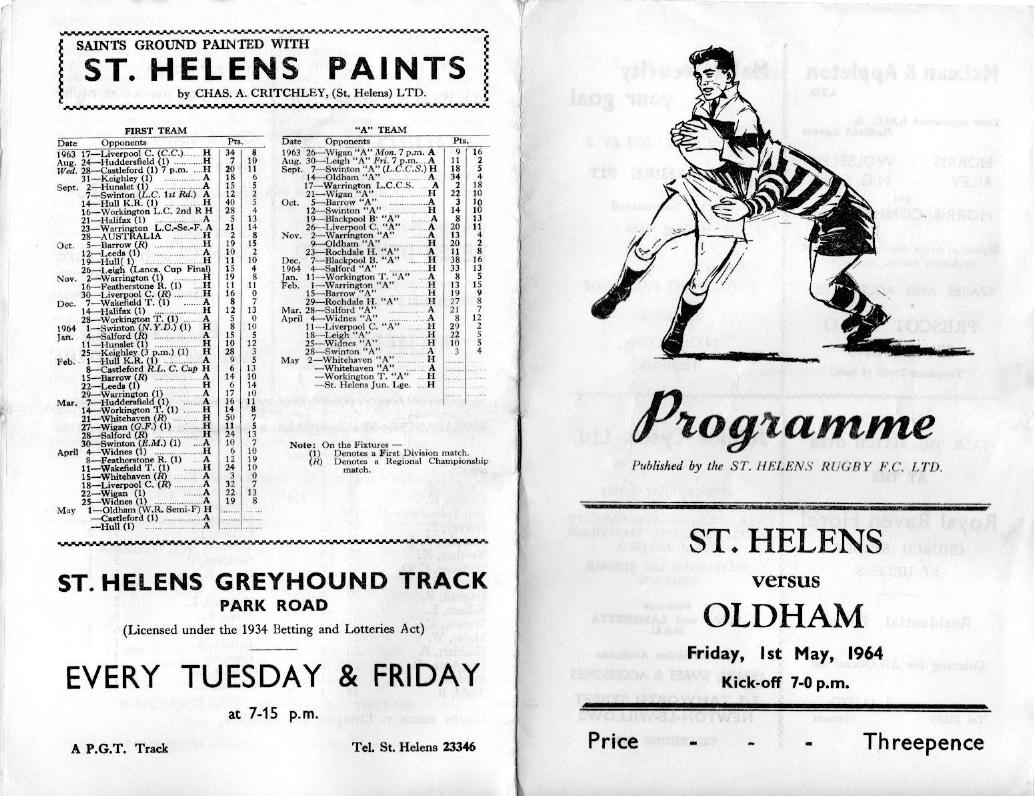 Programme cover: Oldham v St Helens, 1 May 1964