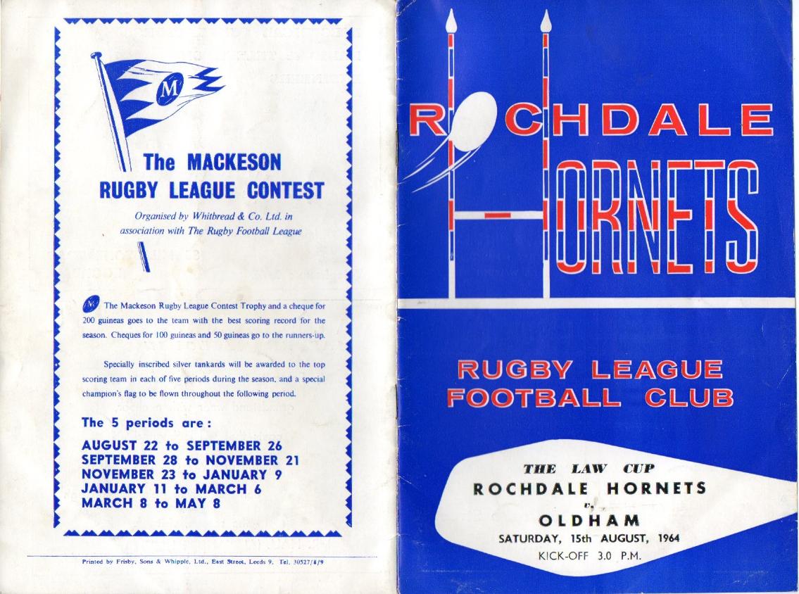 Programme cover: Oldham v Rochdale Hornets, 15 August 1964
