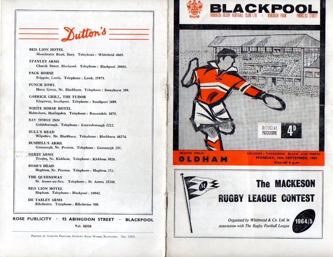 Programme cover: Oldham v Blackpool Borough, 14 September 1964