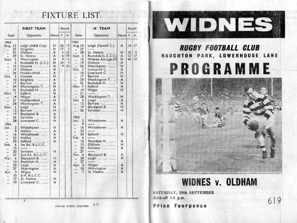 Programme cover: Oldham v Widnes, 19 September 1964