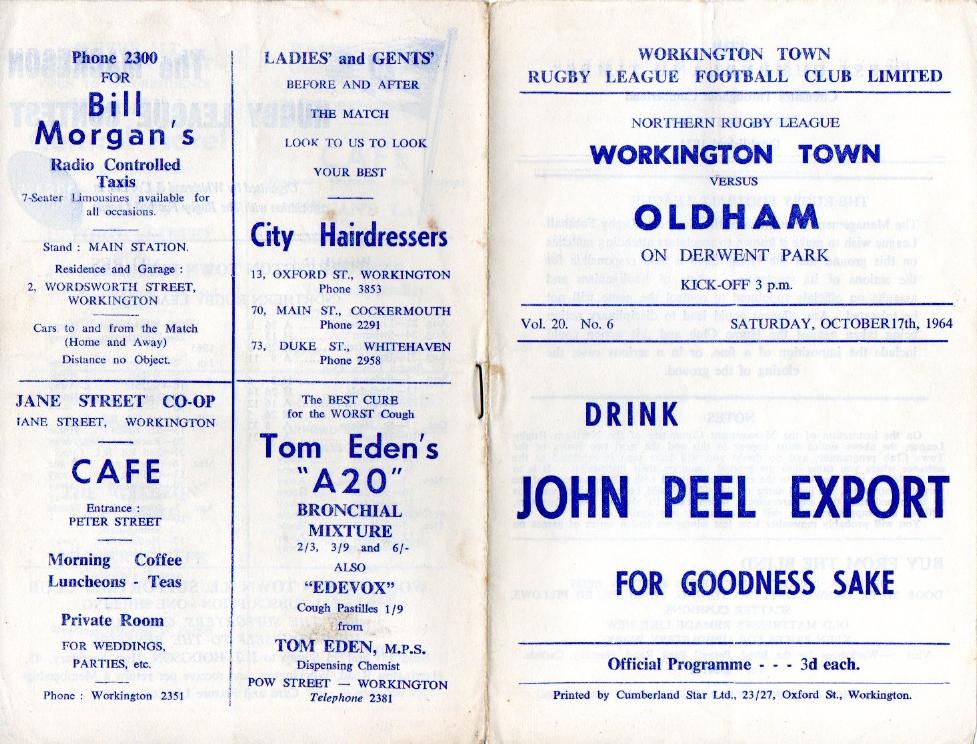 Programme cover: Oldham v Workington Town, 17 October 1964