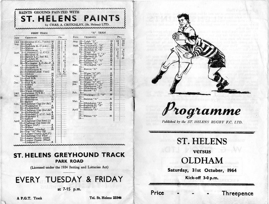 Programme cover: Oldham v St Helens, 31 October 1964