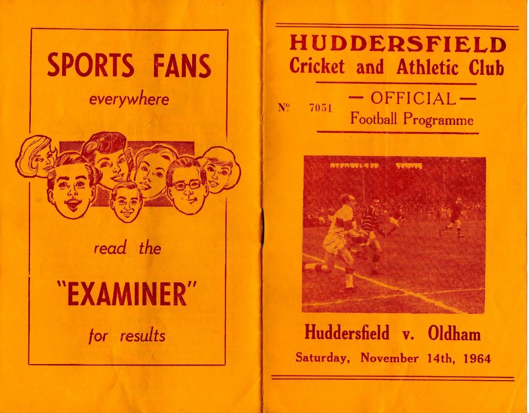 Programme cover: Oldham v Huddersfield, 14 November 1964