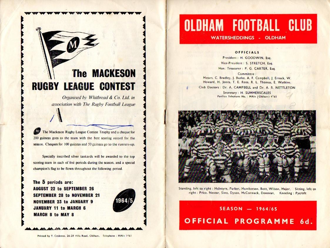 Programme cover: Oldham v Wigan, 21 November 1964