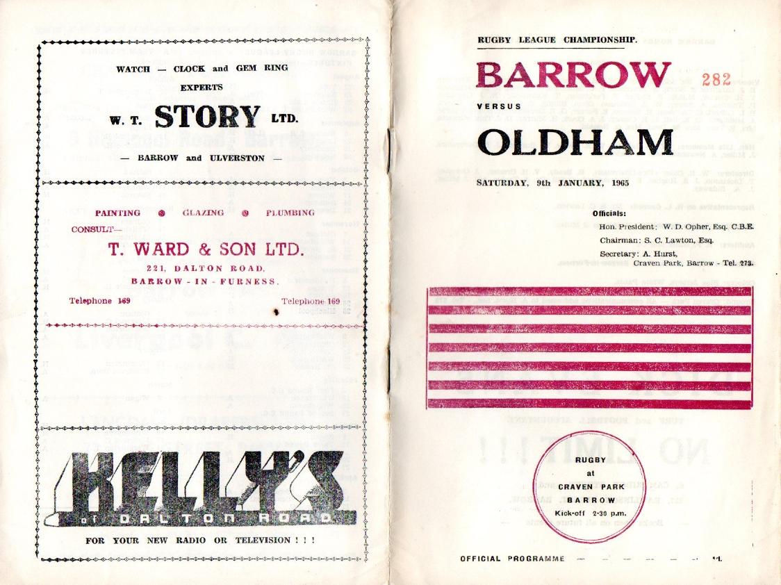 Programme cover: Oldham v Barrow, 9 January 1965