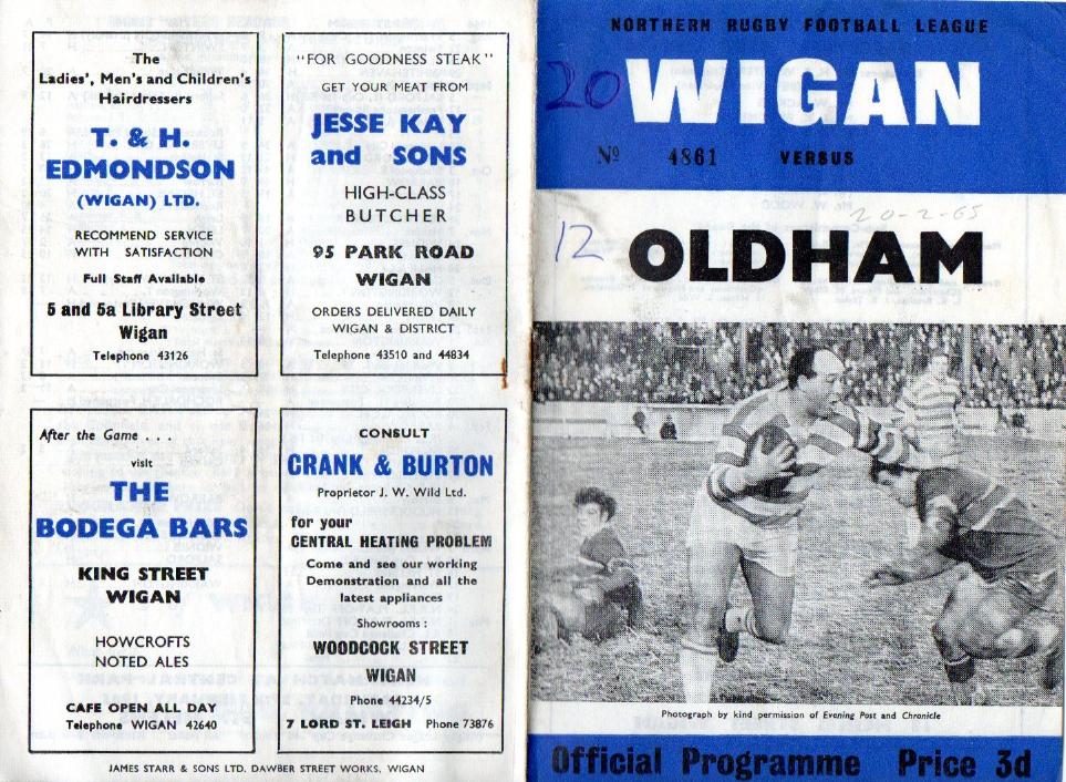 Programme cover: Oldham v Wigan, 20 February 1965