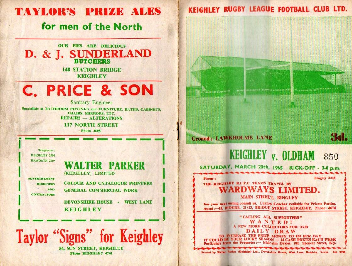 Programme cover: Oldham v Keighley, 20 March 1965