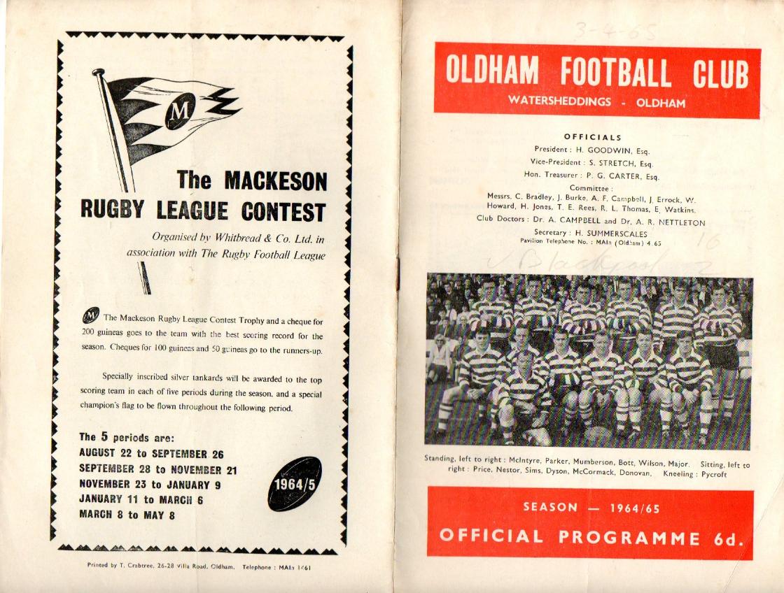 Programme cover: Oldham v Blackpool Borough, 3 April 1965