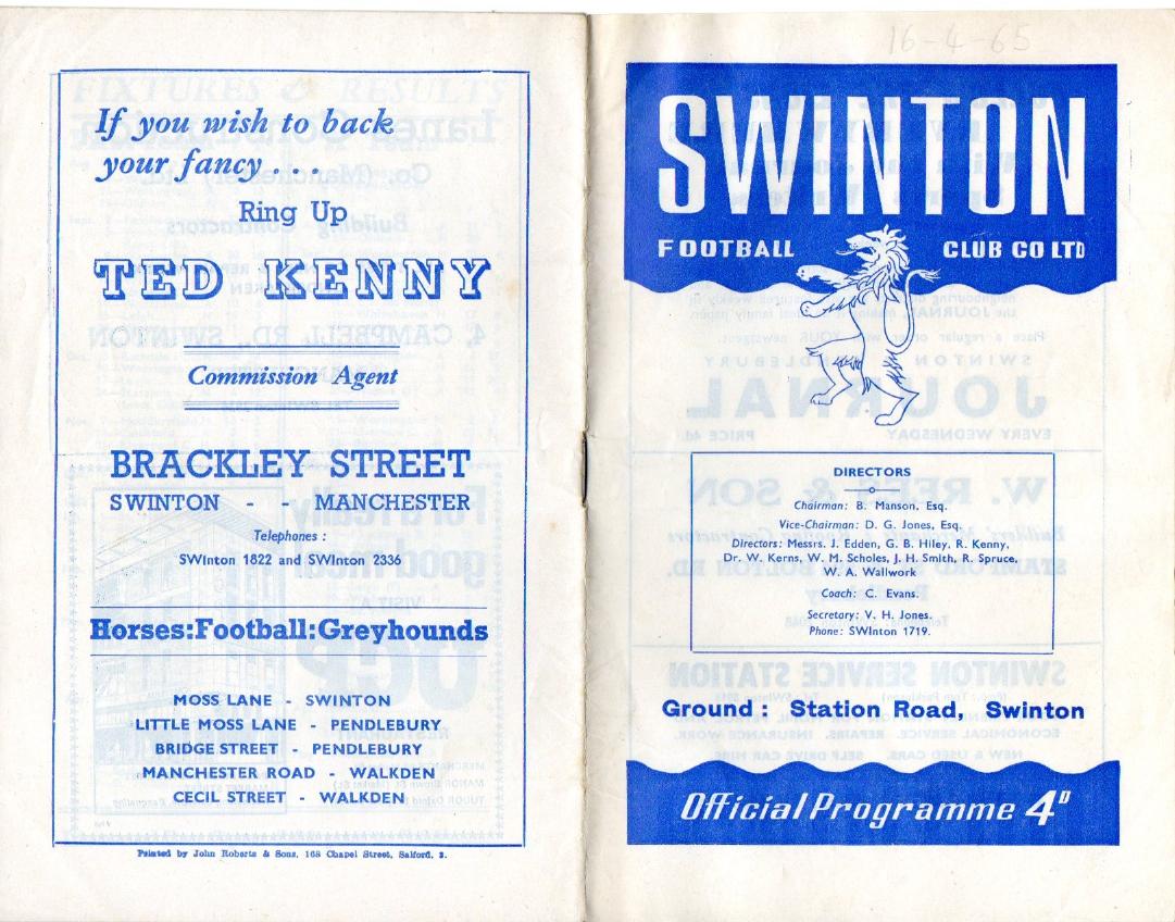 Programme cover: Oldham v Swinton, 16 April 1965