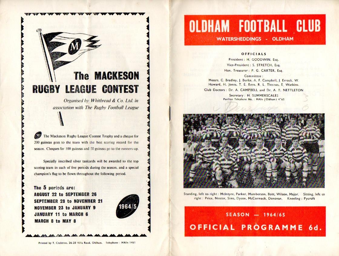 Programme cover: Oldham v Dewsbury, 19 April 1965