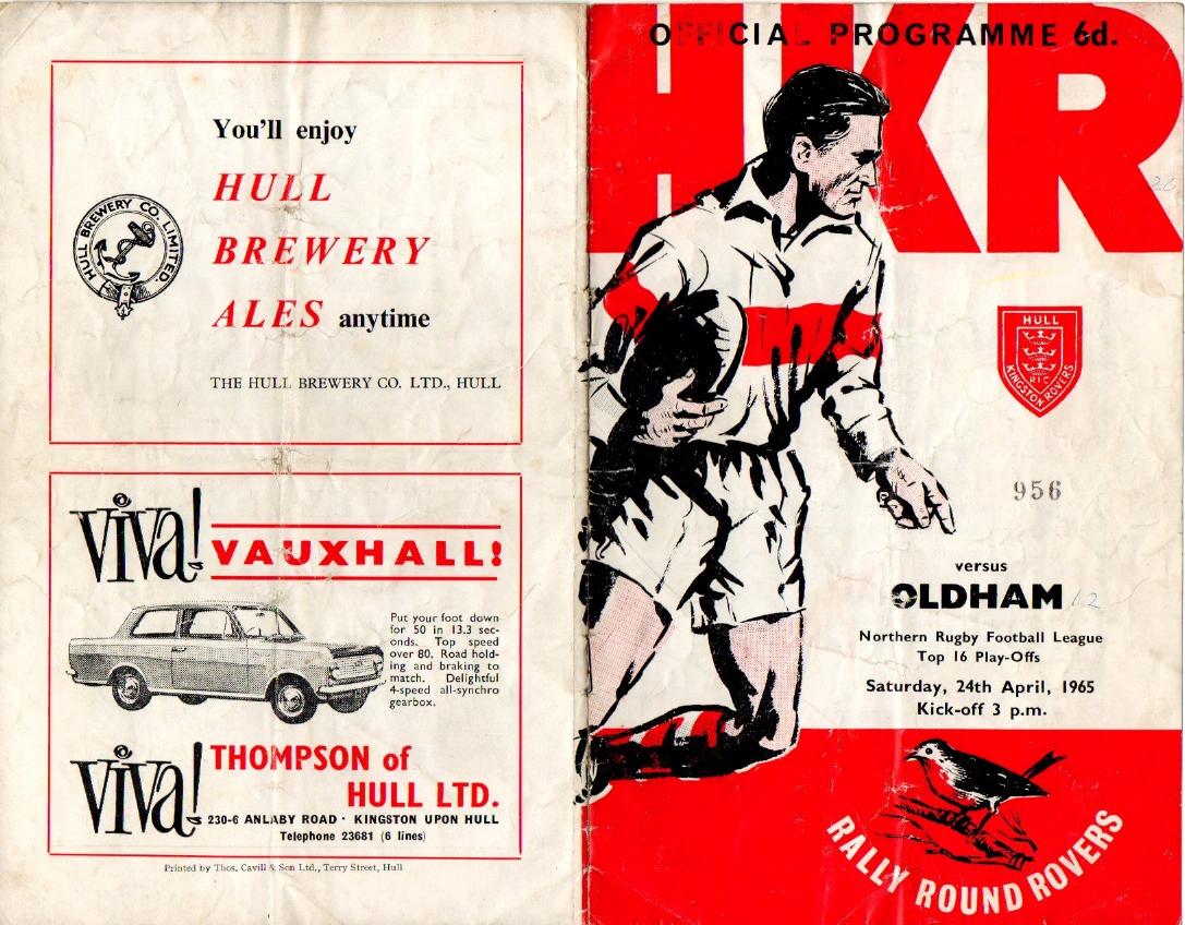 Programme cover: Oldham v Hull Kingston Rovers, 24 April 1965