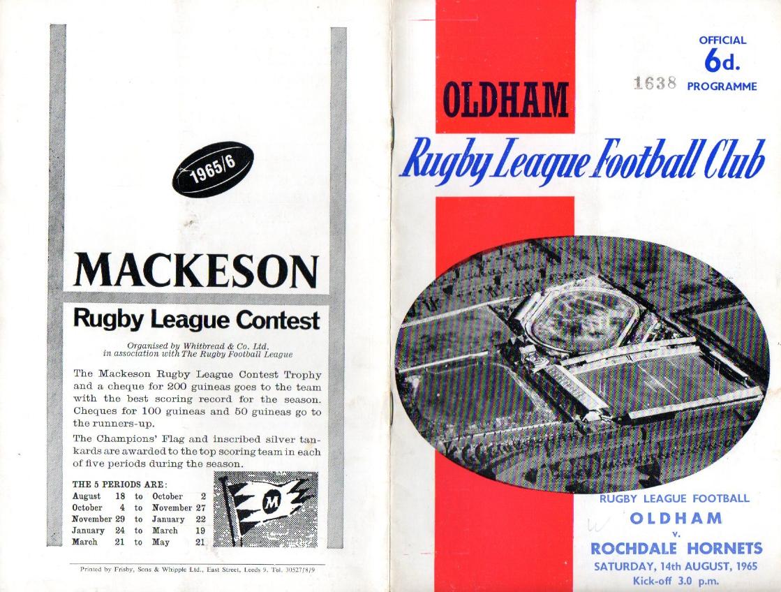 Programme cover: Oldham v Rochdale Hornets, 14 August 1965