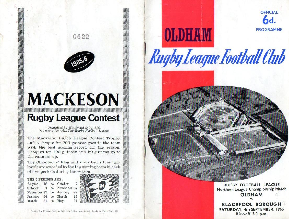 Programme cover: Oldham v Blackpool Borough, 4 September 1965