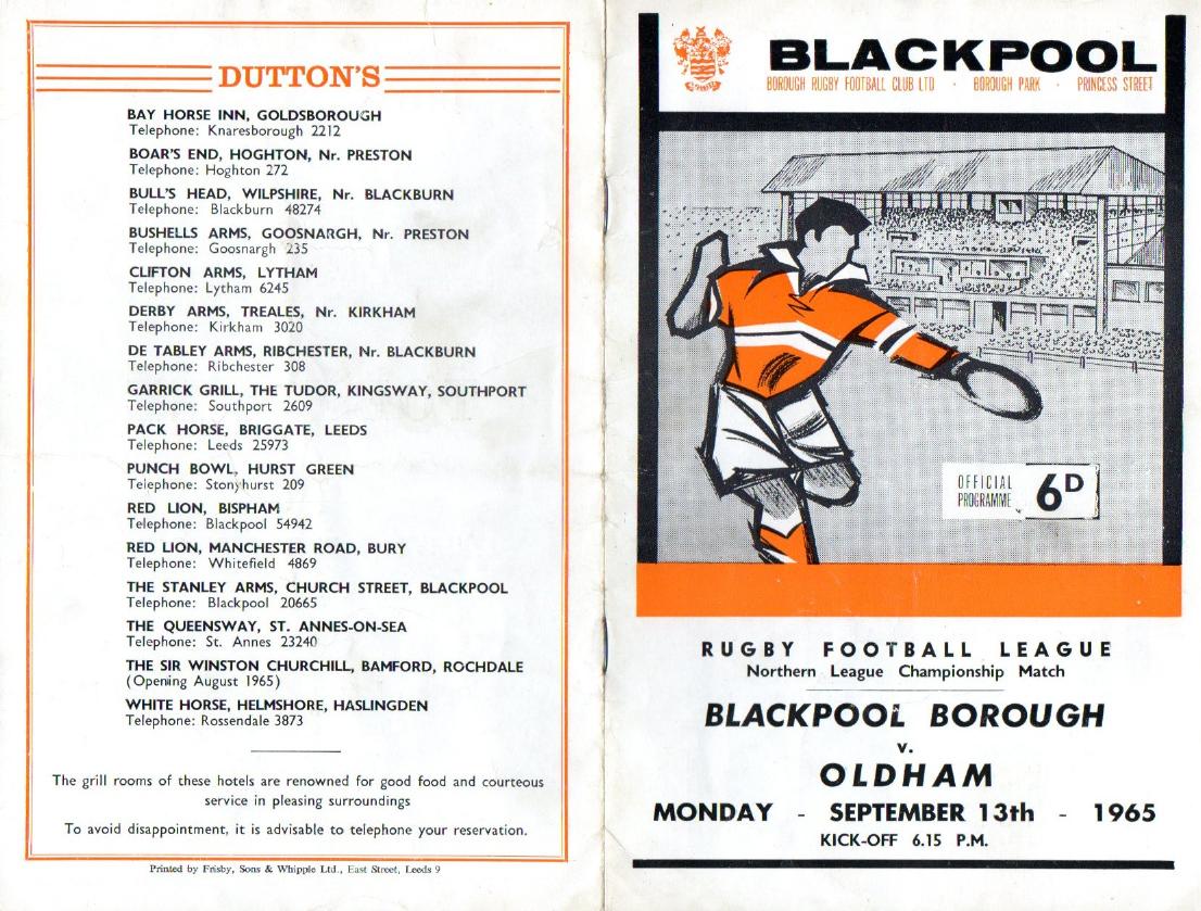 Programme cover: Oldham v Blackpool Borough, 13 September 1965