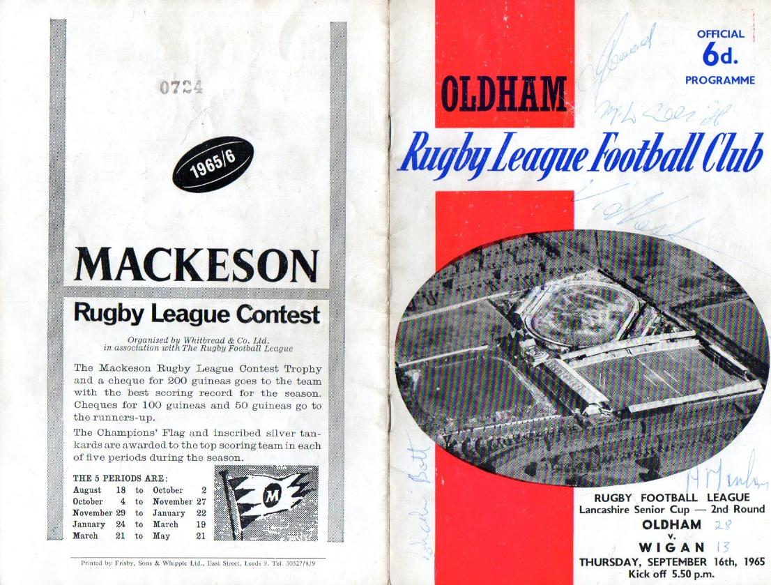 Programme cover: Oldham v Wigan, 16 September 1965
