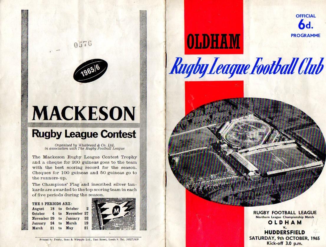 Programme cover: Oldham v Huddersfield, 9 October 1965