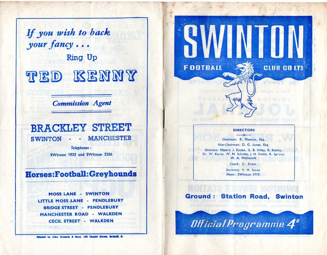 Programme cover: Oldham v Swinton, 19 October 1965