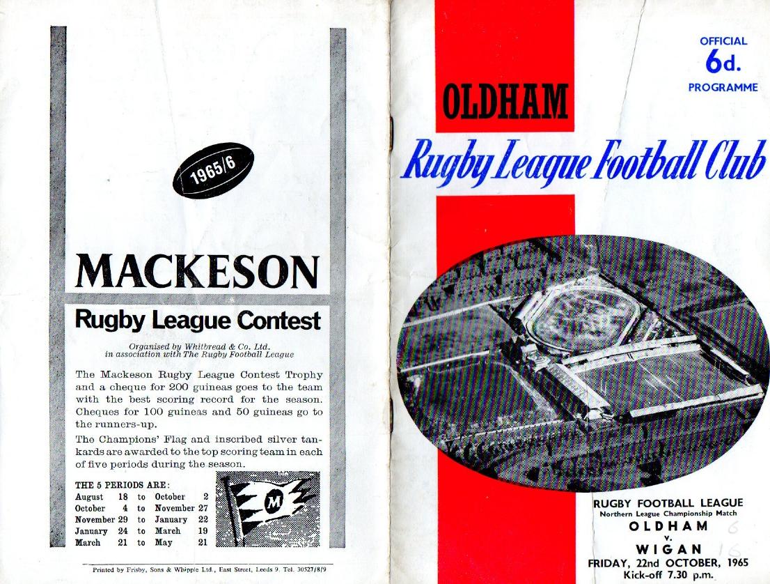 Programme cover: Oldham v Wigan, 22 October 1965