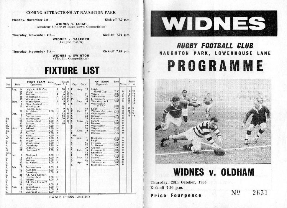 Programme cover: Oldham v Widnes, 28 October 1965