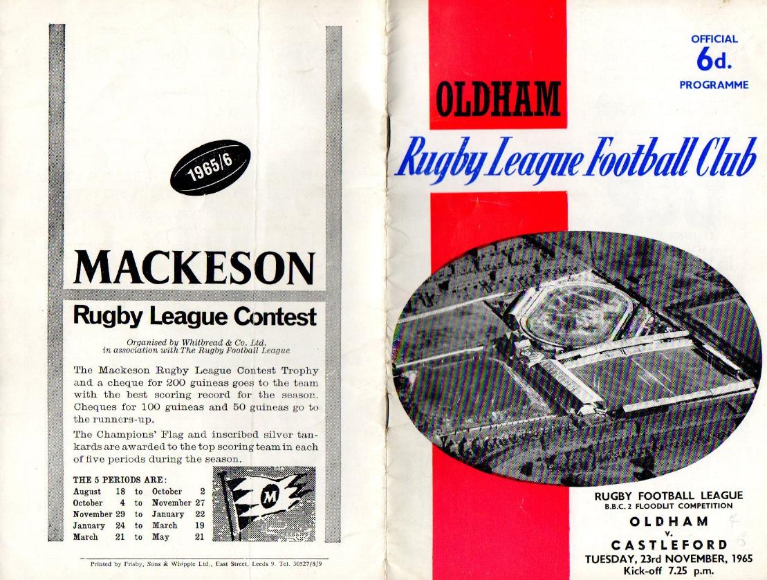 Programme cover: Oldham v Castleford, 23 November 1965