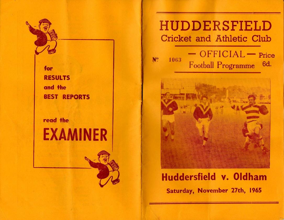 Programme cover: Oldham v Huddersfield, 27 November 1965