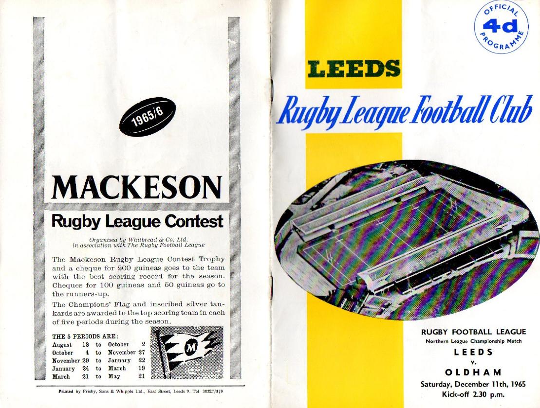 Programme cover: Oldham v Leeds, 11 December 1965