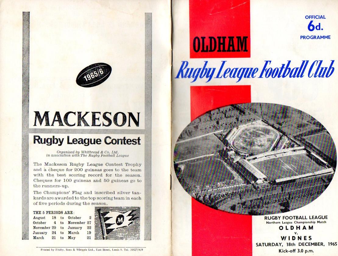 Programme cover: Oldham v Widnes, 18 December 1965