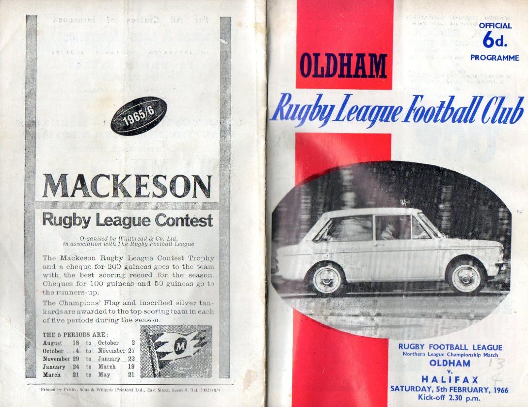 Programme cover: Oldham v Halifax, 5 February 1966