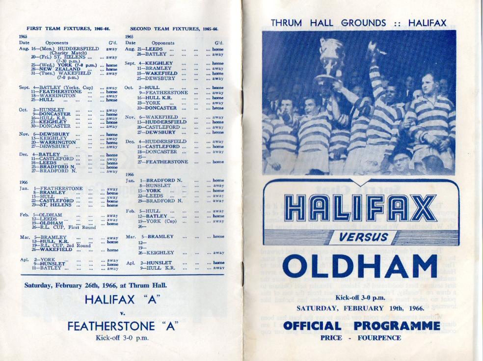 Programme cover: Oldham v Halifax, 19 February 1966