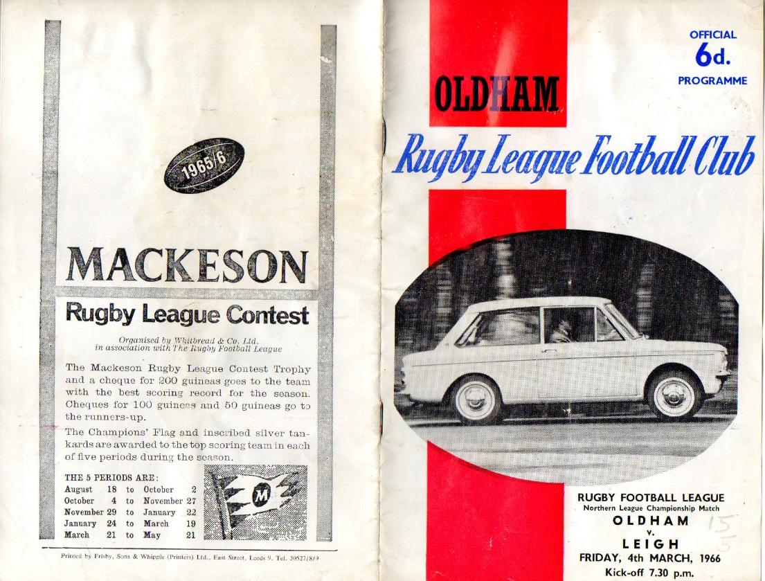 Programme cover: Oldham v Leigh, 4 March 1966