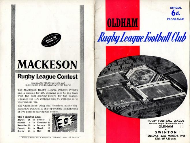 Programme cover: Oldham v Swinton, 22 March 1966