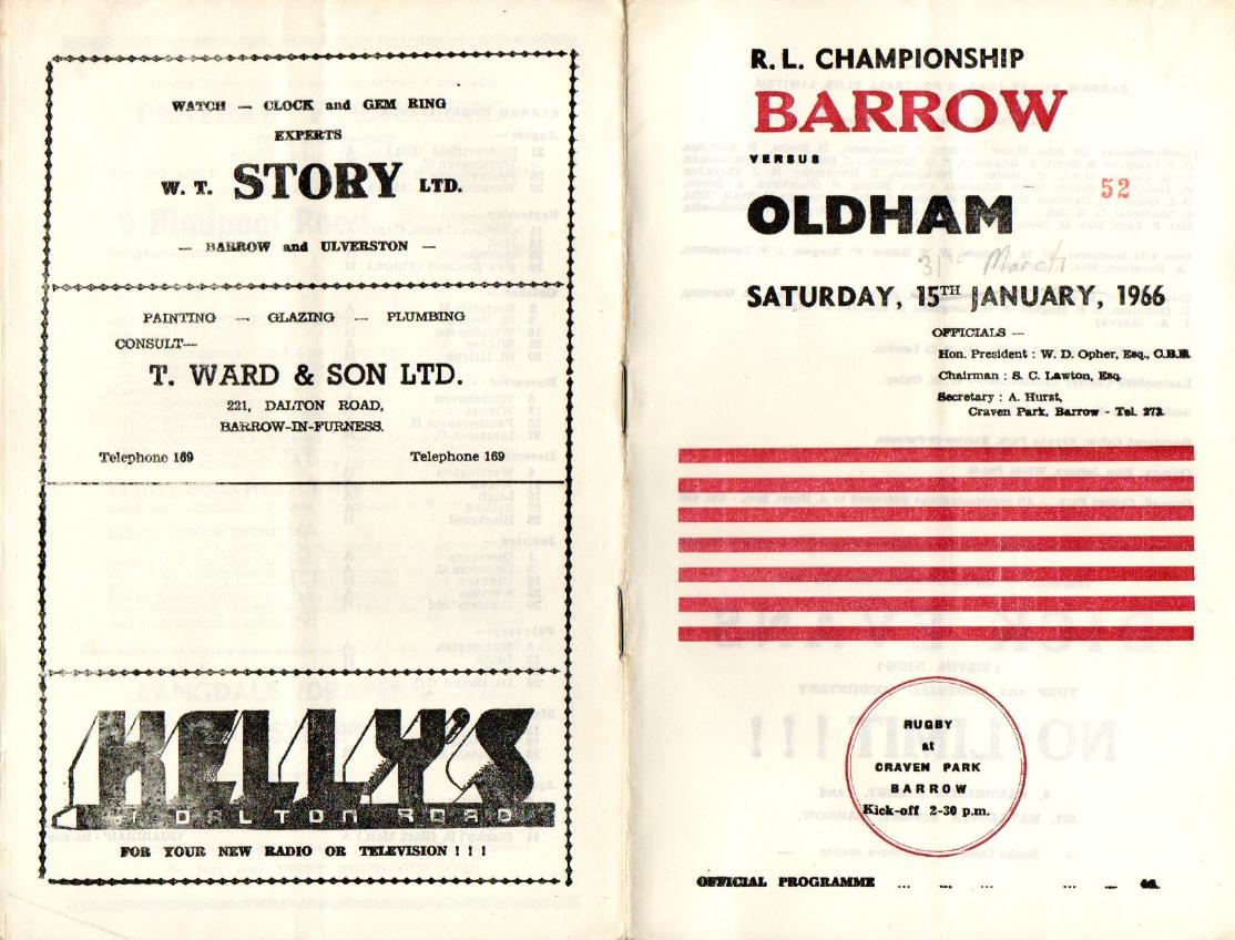 Programme cover: Oldham v Barrow, 31 March 1966