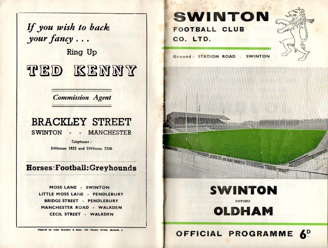 Programme cover: Oldham v Swinton, 8 April 1966