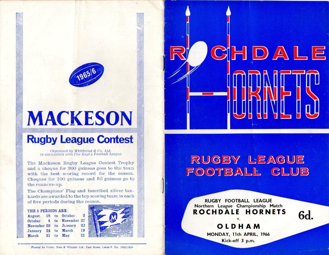 Programme cover: Oldham v Rochdale Hornets, 11 April 1966