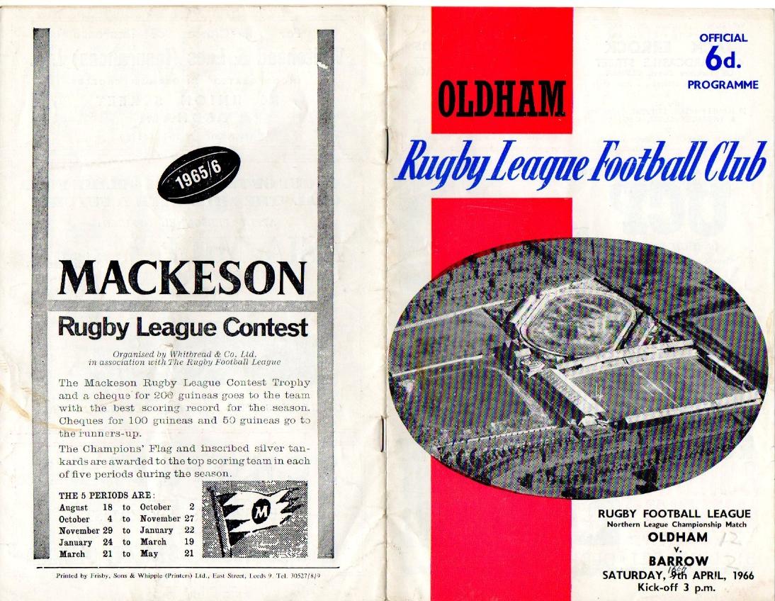 Programme cover: Oldham v Barrow, 16 April 1966