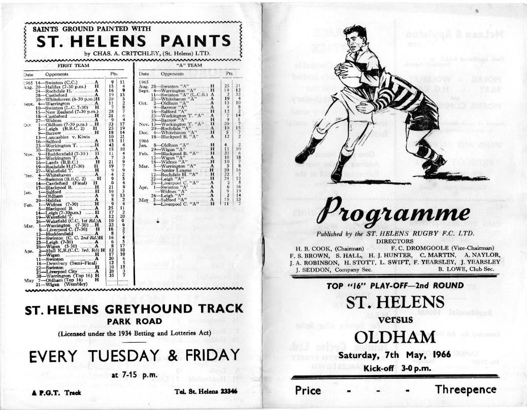 Programme cover: Oldham v St Helens, 7 May 1966