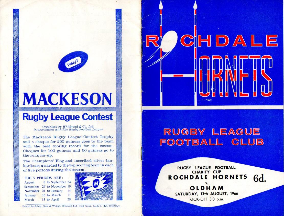 Programme cover: Oldham v Rochdale Hornets, 13 August 1966