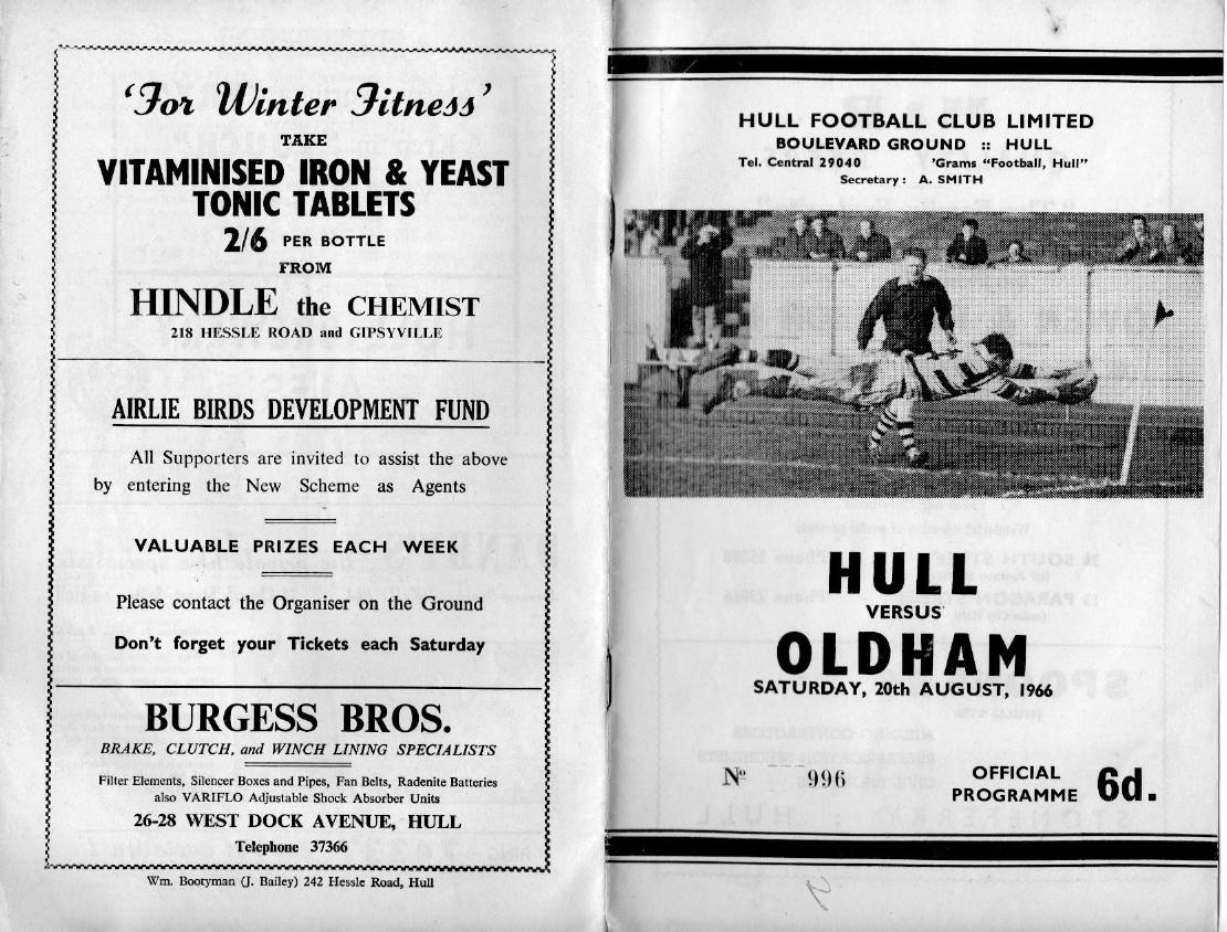 Programme cover: Oldham v Hull FC, 20 August 1966