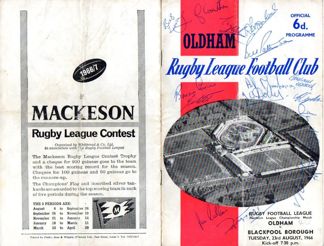 Programme cover: Oldham v Blackpool Borough, 23 August 1966