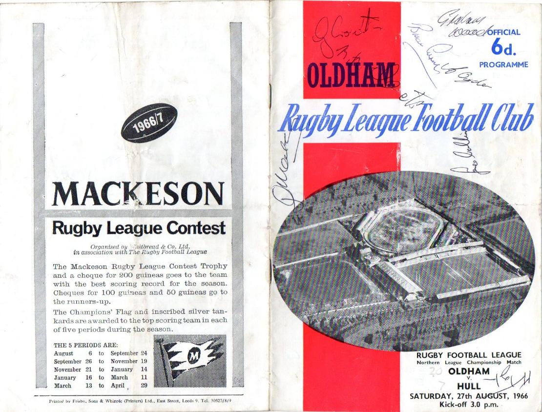 Programme cover: Oldham v Hull FC, 27 August 1966