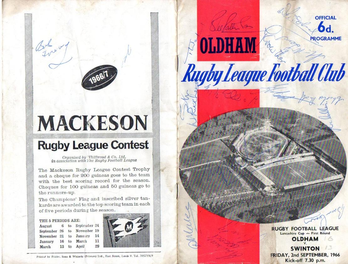 Programme cover: Oldham v Swinton, 2 September 1966