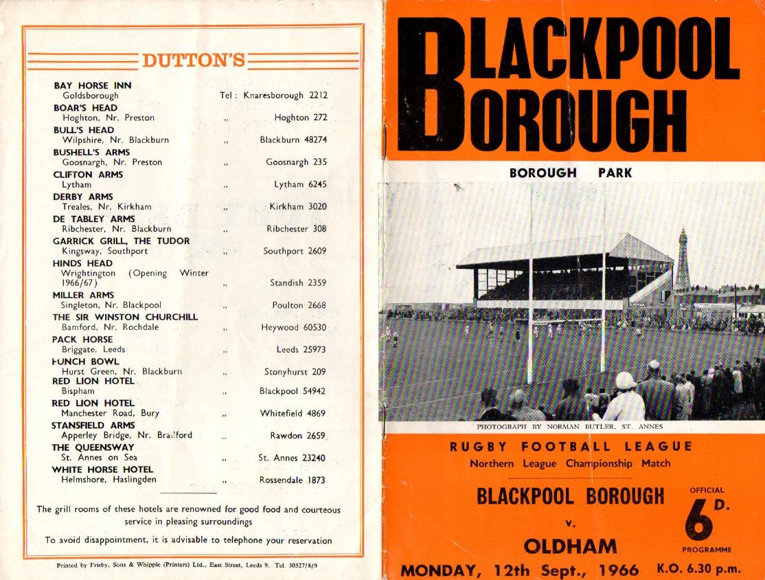 Programme cover: Oldham v Blackpool Borough, 12 September 1966