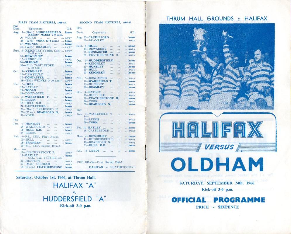 Programme cover: Oldham v Halifax, 24 September 1966