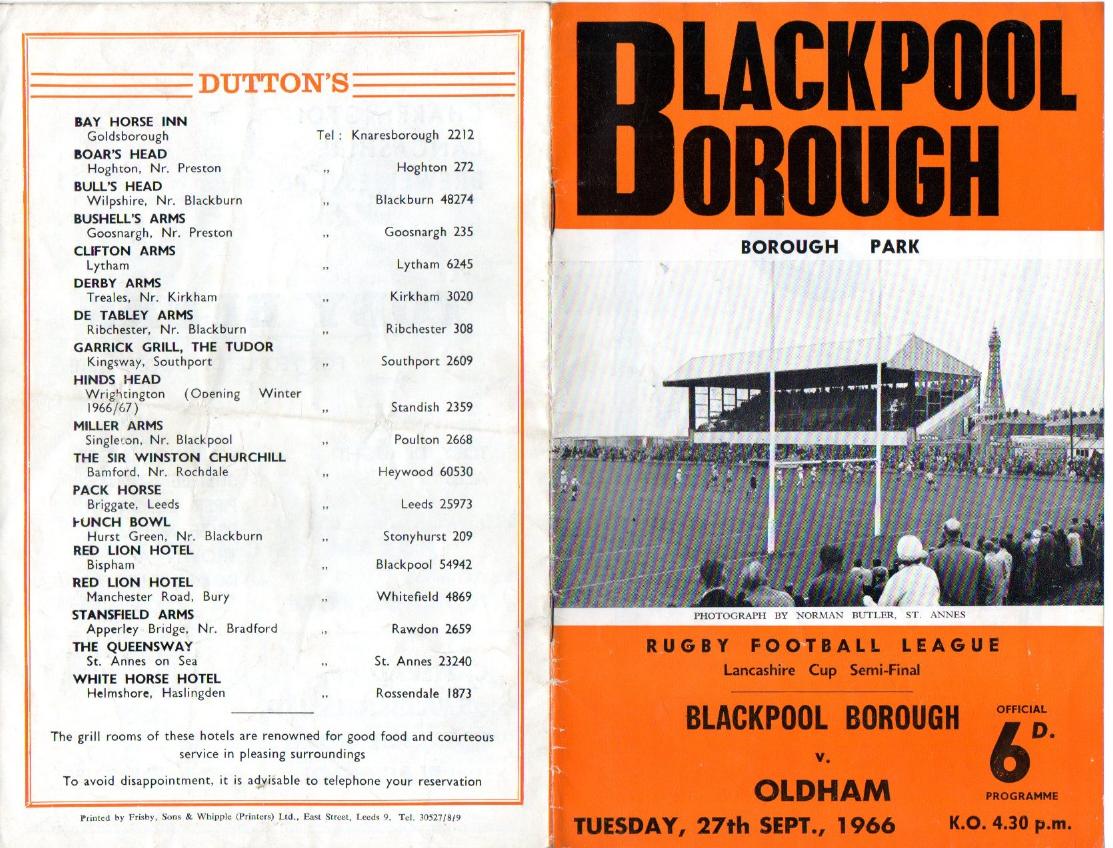 Programme cover: Oldham v Blackpool Borough, 27 September 1966