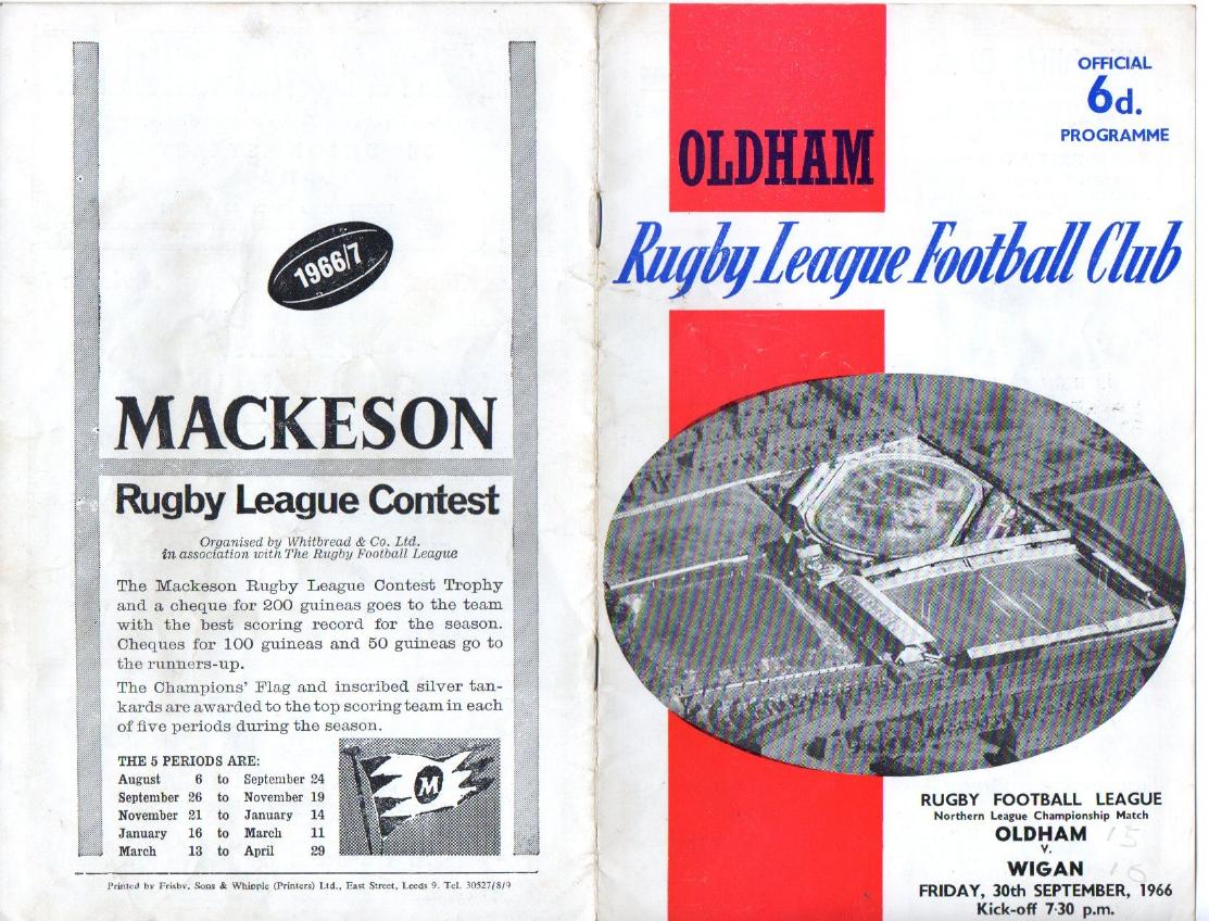 Programme cover: Oldham v Wigan, 30 September 1966